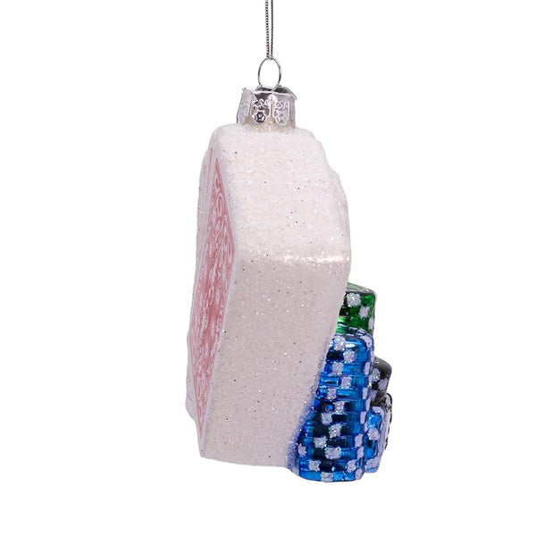 Kurt S. Adler Noble Gems Glass Poker Cards & Chips Ornament – Hand-Blown Glass Casino Theme Christmas Tree Decoration, Playing Cards & Poker Chips, 4.375" (NBX0121)