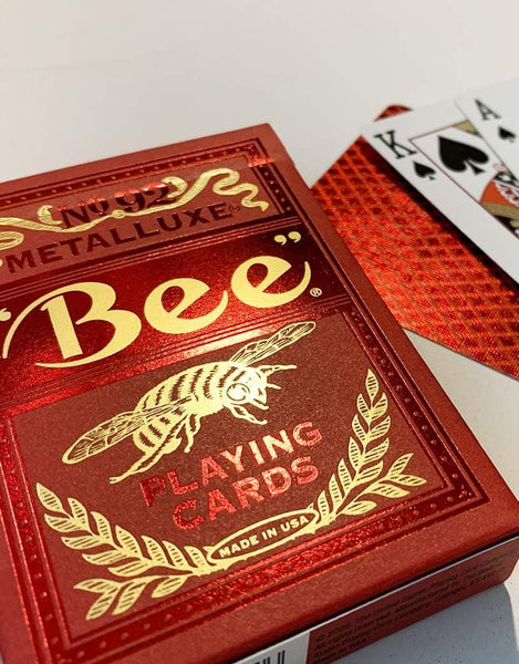 Bee Metalluxe Premium Playing Cards - Red Foil Diamond Back, Poker Size Standard Index