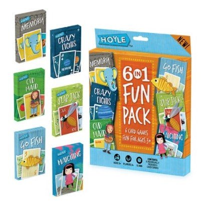 Hoyle 6-IN-1 Fun Pack, Kids Playing Cards Multi Pack, 6 Fun Card Games in 1, 2+ Players Ages 3+