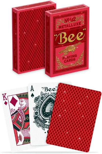 Bee Metalluxe Premium Playing Cards - Red Foil Diamond Back, Poker Size Standard Index