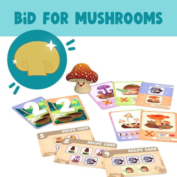 Gamewright - A Bunch of Fun Guys - The Bidding and Foraging Mushroom Card Game, 2-4 Players Age 8+