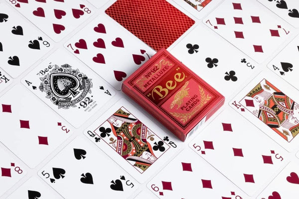 Bee Metalluxe Premium Playing Cards - Red Foil Diamond Back, Poker Size Standard Index
