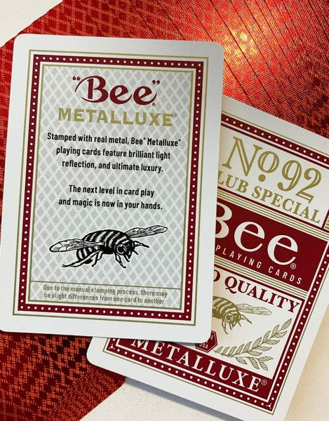 Bee Metalluxe Premium Playing Cards - Red Foil Diamond Back, Poker Size Standard Index