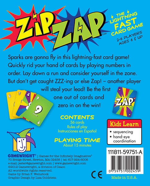 Gamewright Zip Zap - The Lightning Fast Card Game, 2-6 Players Ages 6+
