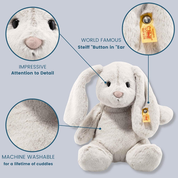 Steiff Hoppie Rabbit, Premium Stuffed Animal, Soft And Cuddly Friends Plush (Light Grey, 11")