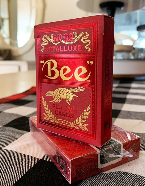 Bee Metalluxe Premium Playing Cards - Red Foil Diamond Back, Poker Size Standard Index