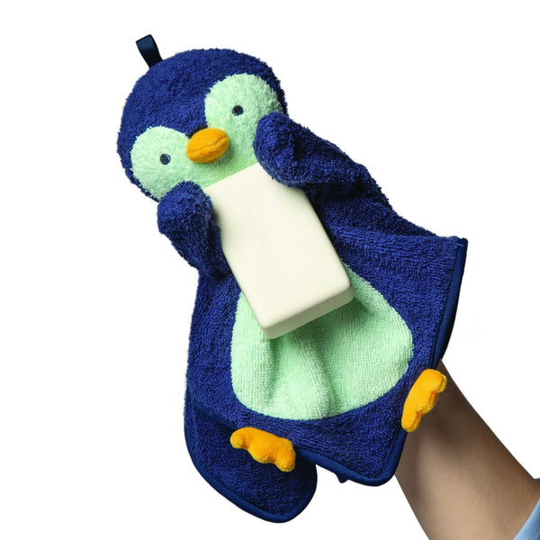 Manhattan Toy Penny Penguin Scrub-a-Dubbie Bathtime Puppet Washcloth for Infants, Toddlers and Kids