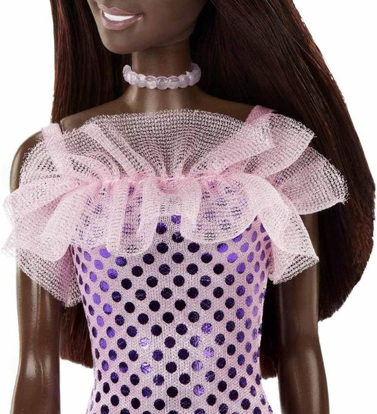 Barbie® Doll, Kids Toys, Dark Brown Hair, Pink Metallic Dress, Trendy Clothes and Accessories, Gifts for Kids