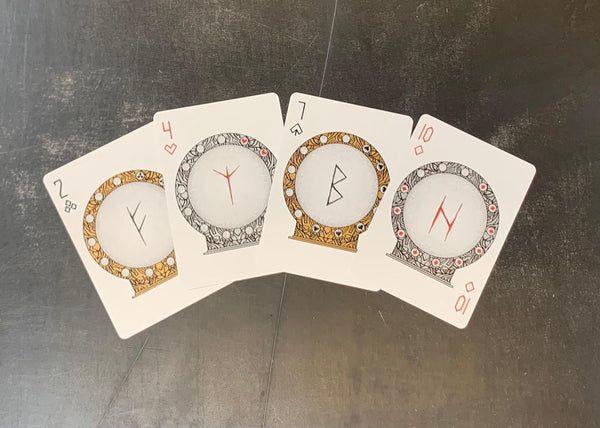 Runes v2 Bicycle Playing Cards: Elder Futhark Nordic Rune Deck - Viking Runes Theme with decoder Key - Perfect for Card Night Fun with Rune Cards