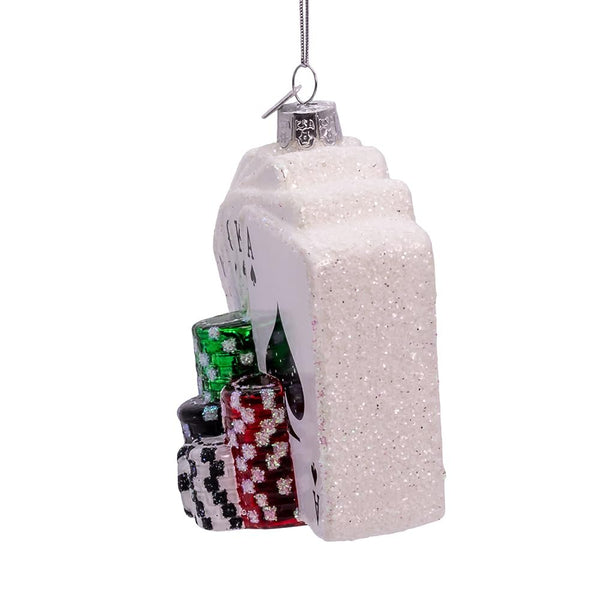Kurt S. Adler Noble Gems Glass Poker Cards & Chips Ornament – Hand-Blown Glass Casino Theme Christmas Tree Decoration, Playing Cards & Poker Chips, 4.375" (NBX0121)