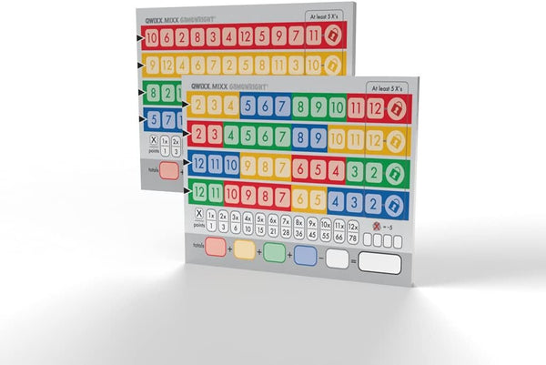 Gamewright Qwixx Mixx - Genuine Enhanced Game Play Add-On Replacement Scorecards for Qwixx - A Fast Family Dice Game, 2-5 Players Ages 8+