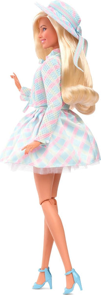 Barbie The Movie Doll, Margot Robbie as, Collectible Doll Wearing Blue Plaid Matching Set with Matching Hat and Jacket