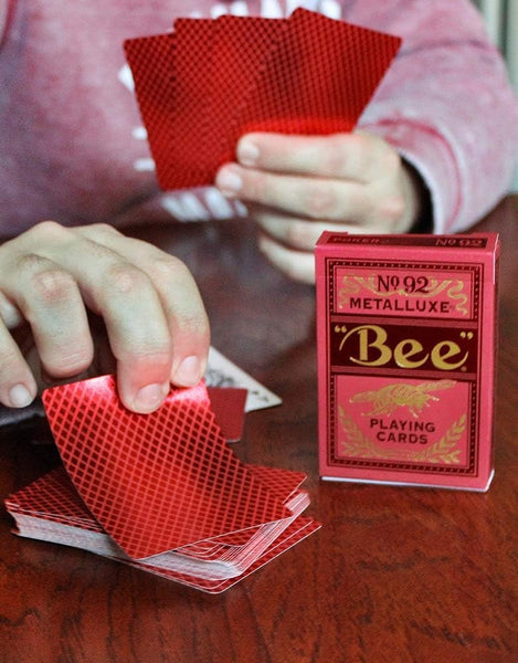 Bee Metalluxe Premium Playing Cards - Red Foil Diamond Back, Poker Size Standard Index