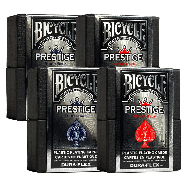 Bicycle Prestige Rider Back Plastic Dura-Flex Playing Cards - Set of 4 Decks, 2 Blue & 2 Red
