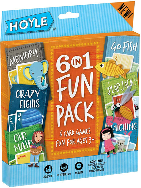 Hoyle 6-IN-1 Fun Pack, Kids Playing Cards Multi Pack, 6 Fun Card Games in 1, 2+ Players Ages 3+