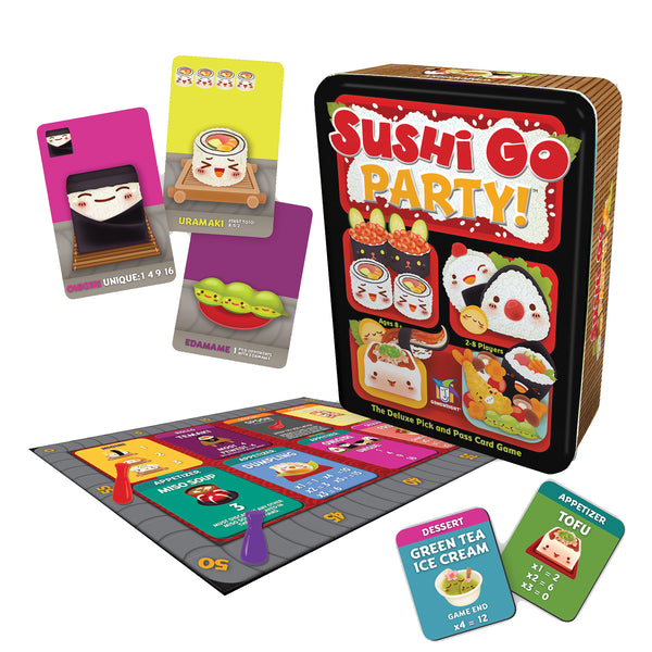 Gamewright Sushi Go Party! - The Deluxe Pick & Pass Card Game, 2-8 Players Ages 8+