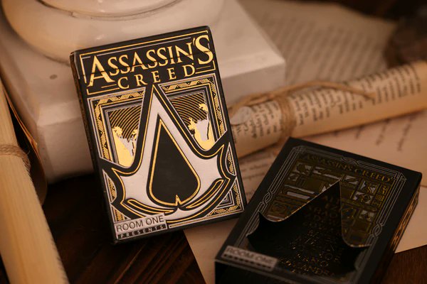 Room One Assassin's Creed Legacy Playing Cards, Black Hidden Blade Edition, Poker Size Collectible Card Deck with Custom Artwork and Embossed Foil Sleeve