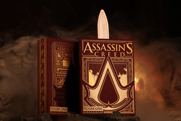 Room One Assassin's Creed Legacy Ver. II Playing Cards, Garnet Hidden Blade Edition, Poker Size Collectible Card Deck with Custom Artwork and Embossed Foil Sleeve, Red
