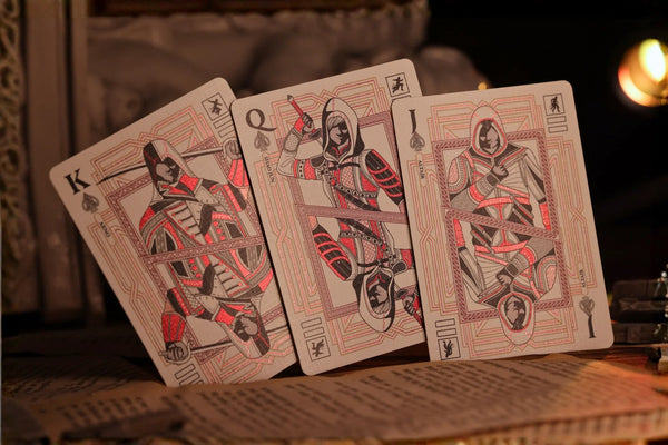 Room One Assassin's Creed Legacy Ver. II Playing Cards, Garnet Hidden Blade Edition, Poker Size Collectible Card Deck with Custom Artwork and Embossed Foil Sleeve, Red
