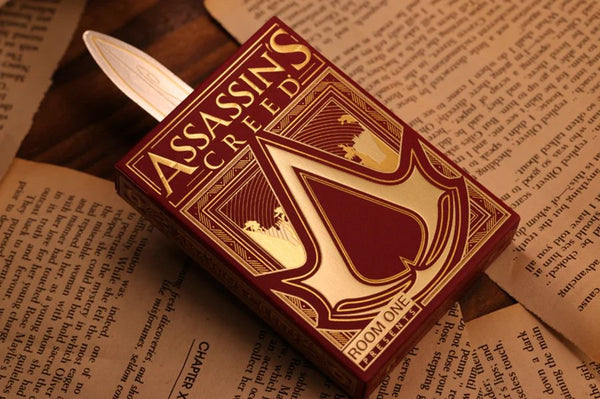 Room One Assassin's Creed Legacy Ver. II Playing Cards, Garnet Hidden Blade Edition, Poker Size Collectible Card Deck with Custom Artwork and Embossed Foil Sleeve, Red