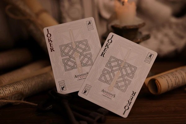 Room One Assassin's Creed Legacy Playing Cards, White Hidden Blade Edition, Poker Size Collectible Card Deck with Custom Artwork and Embossed Foil Sleeve