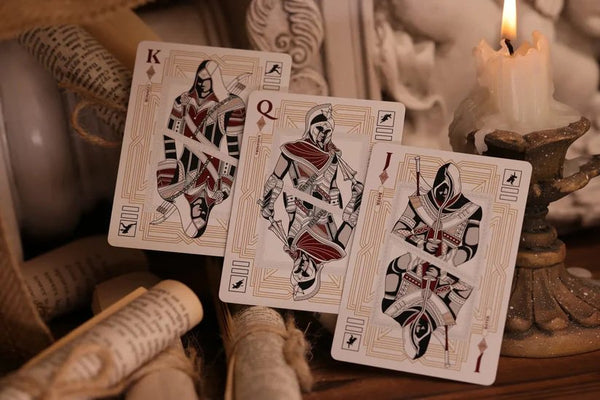Room One Assassin's Creed Legacy Playing Cards, White Hidden Blade Edition, Poker Size Collectible Card Deck with Custom Artwork and Embossed Foil Sleeve
