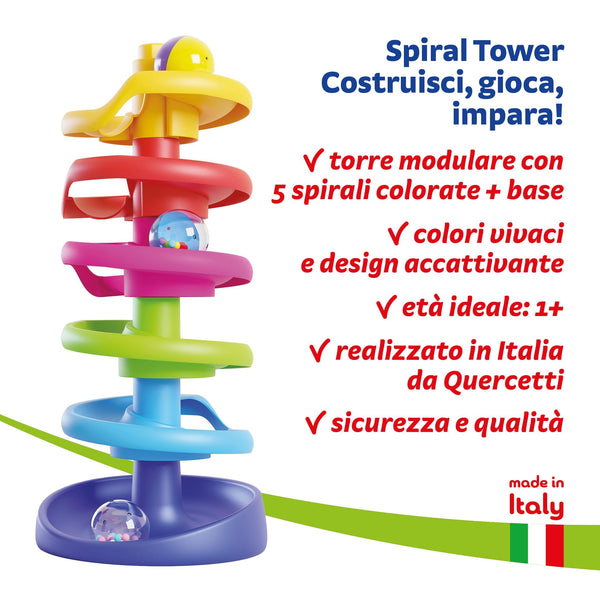 Quercetti Spiral Tower Starter Set - Sensory Marble Run Toy - Early Learning STEM Ball Track, Fine Motor Skills & Hand-Eye Coordination for Toddlers, Ages 1+