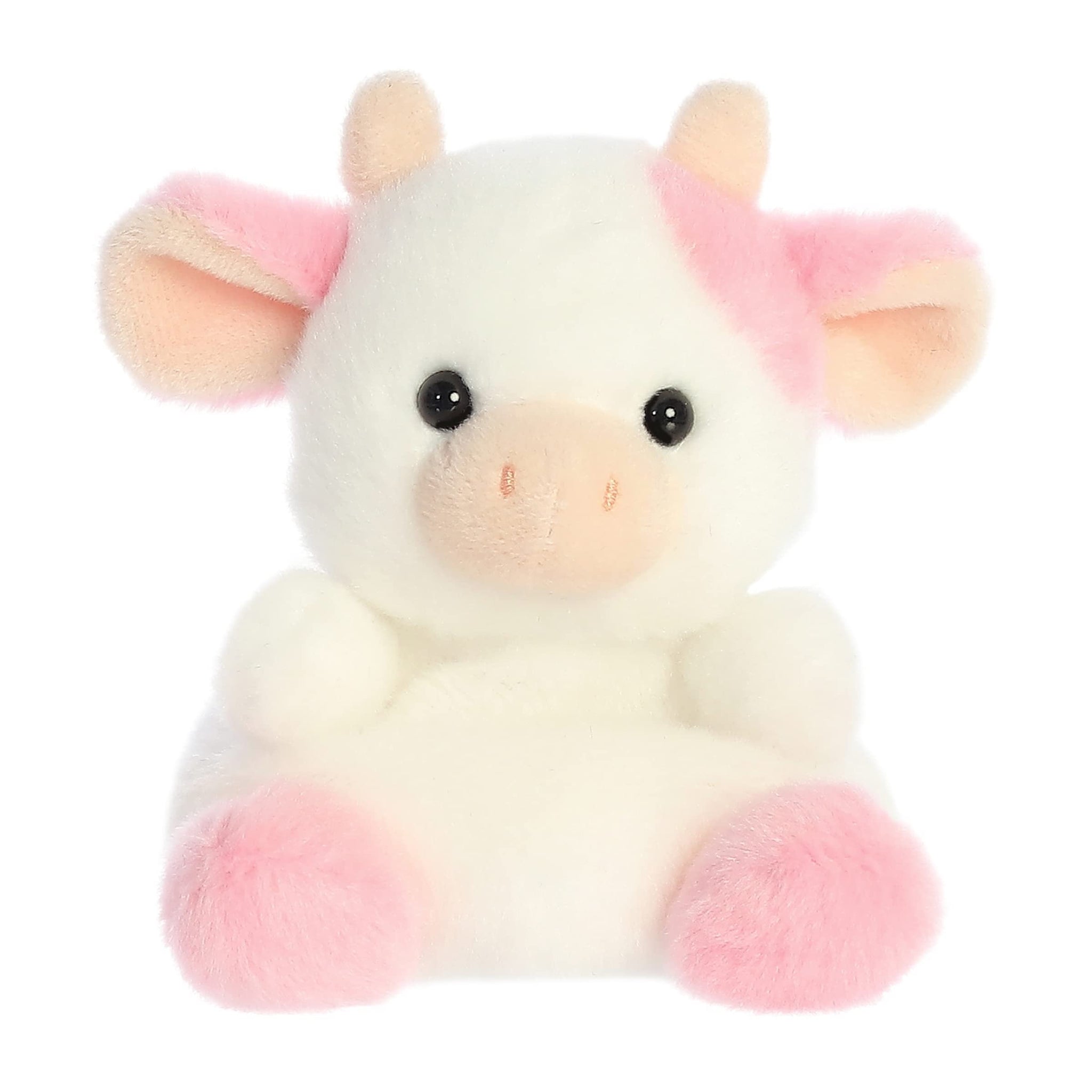 Aurora® - Palm Pals™ - 5" Belle Strawberry Cow™ Stuffed Animal - Pocket-Sized Collectible Cow Plush Toy, Soft Pink & White - 5 Inches