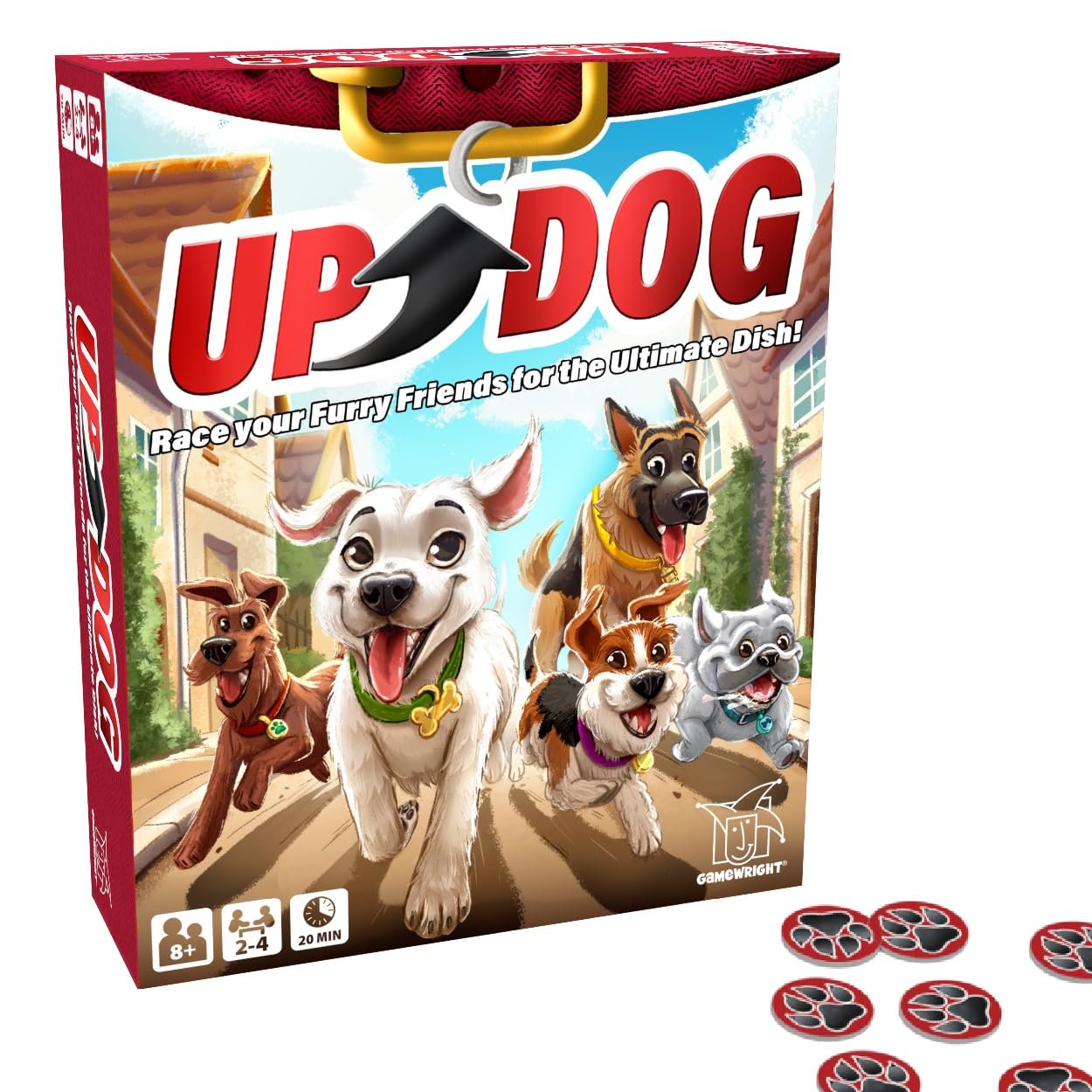 Gamewright - Up Dog - Race Your Furry Friends for The Ultimate Dish! Age 8+, 2-4 Players