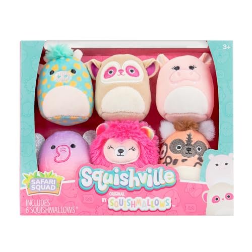 Squishville SQM0508 Safari Squad, Super Soft Mini Squishmallows, 5 cm Plush Figures, Pack of 6