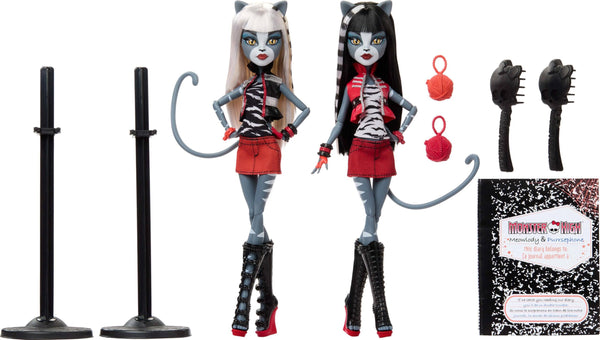 Monster High Boo-riginal Creeproduction Doll 2-Pack, Meowlody and Purrsephone Collectible Reproductions with Doll Stands and Diary