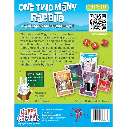 Happy Camper One Two Many Rabbits - A Wild & Harey Card Game | Quick to Learn, Easy to Teach | Great Math Game | Perfect for Family Game Night | 1-4 Players Ages 7+