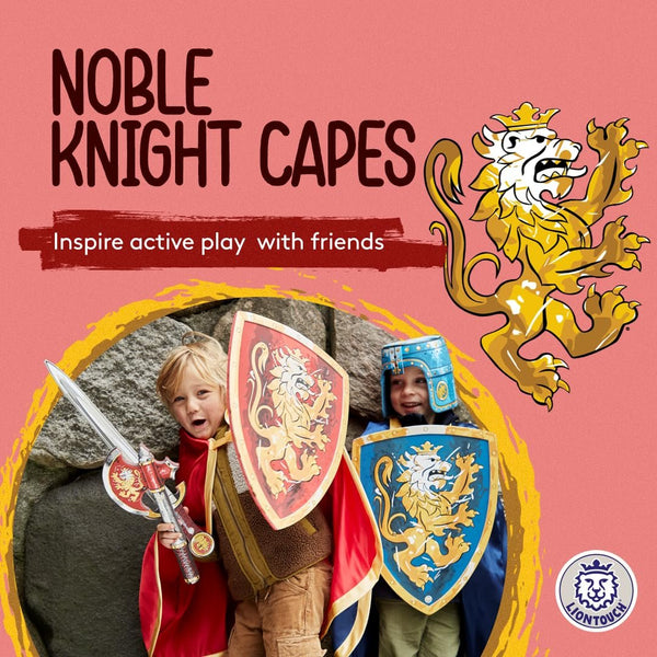 Liontouch - Noble Knight Cape for Boys, Blue & Red | Age 3-8 Years - One Size Fits All | Medieval Pretend Play Toy Cloak for Kids | Dress Up, Fancy Dresses, Cosplay & Royal Knight Costume Accessories
