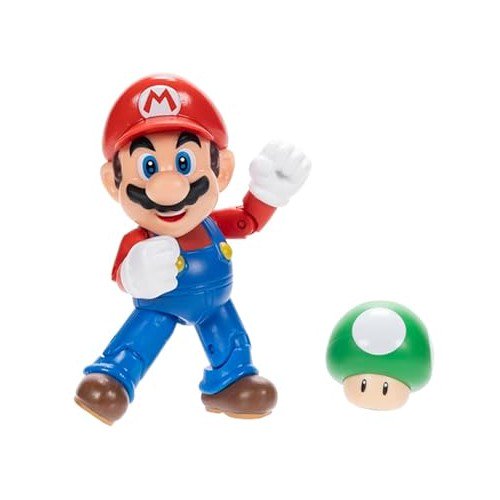 Super Mario 4 Inch Mario Action Figure with 1-Up Mushroom, 11 Points of Articulation, Collectible Nintendo Toy, Ages 3+