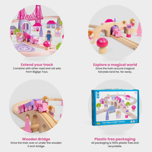 Bigjigs Rail Fairy Figure Of Eight Train Set - 35pc Pink Wooden Railway, Toy Trains & Accessories, Princess Toys For Kids, Compatible With Most Other Rail Brands, 3 Years Old +