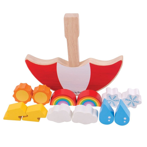 Bigjigs Toys Weather Balancing Game for Toddlers & Kids - Wooden Fine Motor Skills Stack & Balance Game with Rainbow, Sun, Cloud, Snowflake & Lightning Pieces - Ages 2+