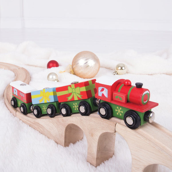 Bigjigs Rail Christmas Train - Other Major Wooden Rail Brands are Compatible