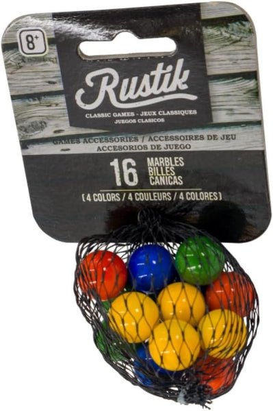 Rustik Classic Games Marble Refills - 16 Marbles of 4 Different Colors, Suitable for 4 Player Tock, Pachisi or Sorry Games, 4 Players Ages 8+
