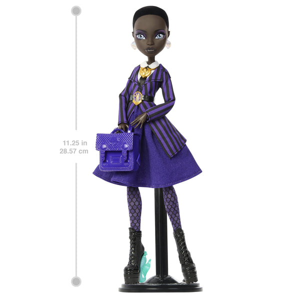 Monster High x Wednesday Doll and Accessories, Bianca Barclay Collectible in Nevermore Academy Uniform with Siren Amulet, Backpack and Doll Stand