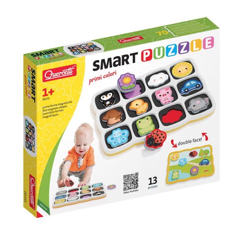 Quercetti - Smart Puzzle Farm - Two-Sided Magnetic Puzzle with 13 Farm Animal Shapes