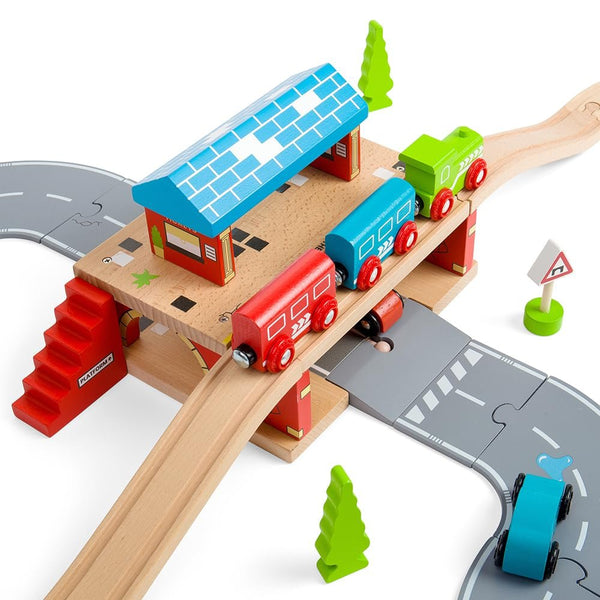 Bigjigs Rail, Overground Station, Wooden Toys, Bigjigs Train Accessories, Wooden Train Shed, Train Toys, Wooden Shed, Wooden Toys for 3 4 5 Year Olds