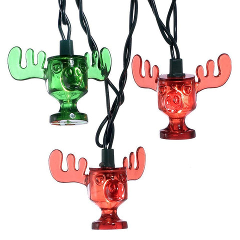 Kurt Adler Plastic 10-Light National Lampoon red and Green Wally World Moose Mug Light Set