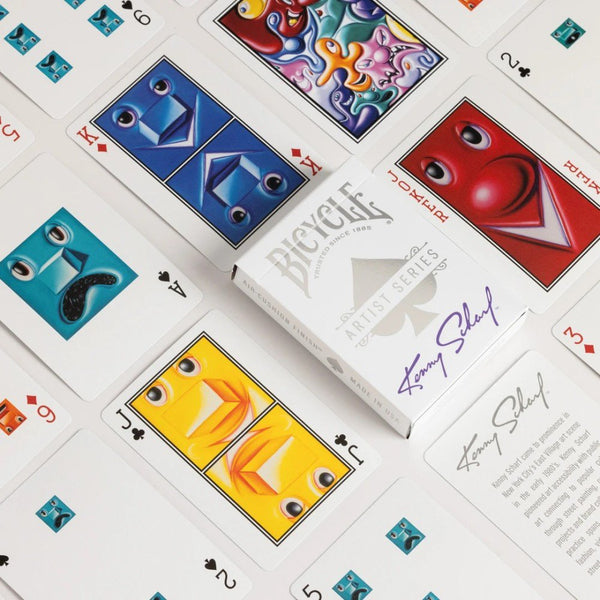 Bicycle Artist Series Kenny Scharf Playing Cards Box Set, 2 Deck Collectible Poker Card Set with Book-Style Gift Box, Purple/Orange