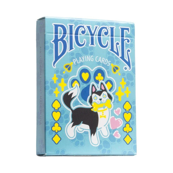 Bicycle Kawaii Dog Playing Cards – Cute Anime Husky Themed Deck with Custom Court Cards & Fluorescent UV Ink, Poker Size, Blue