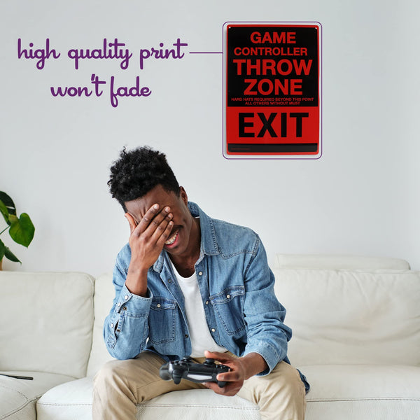 Game Controller Throw Zone Metal Sign - Easy-to-Hang Wall Decor - Fun Tin Signs for Man Cave - Metal Dorm Room Decorations, Garage Signs, and Man Cave Signs…