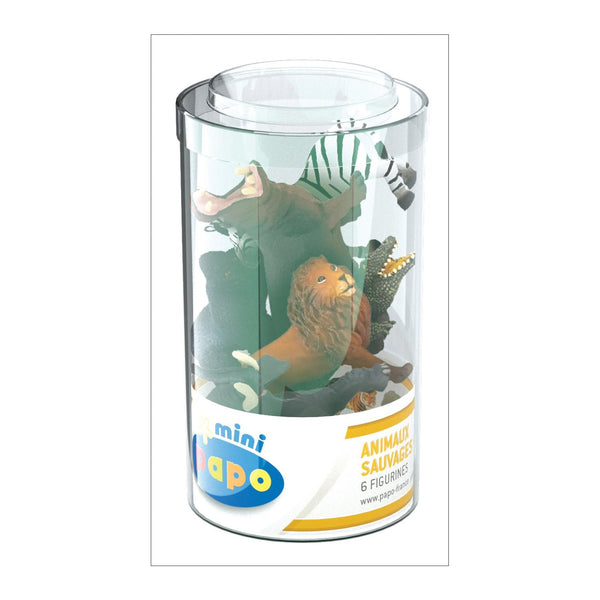 Papo Mini Plus Wild Set 1 (33020) – Tube with 6 Hand-Painted Animal Figurines, Collectible Miniature Safari Figures, Educational Wildlife Toy Set for Kids Ages 3+
