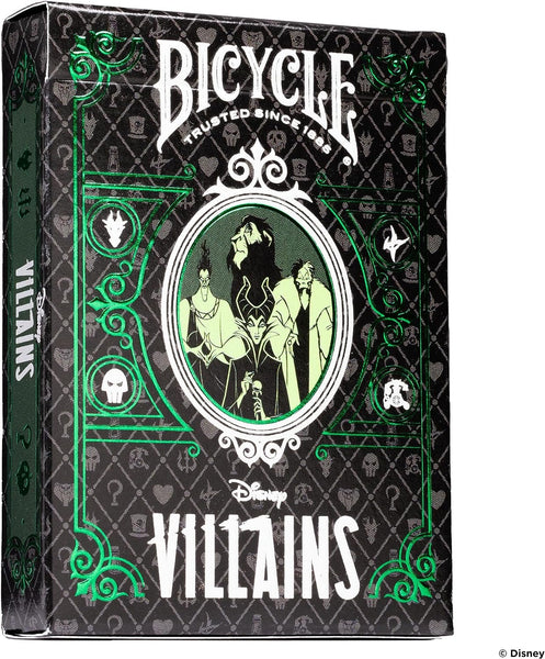Bicycle Disney Villains Playing Cards - Features 12 Disney Villains Including Scar, Maleficent, Ursula, and More - Green or Purple Playing Cards (Colors May Vary)