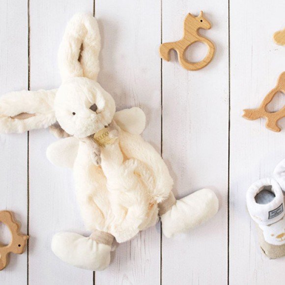 Doudou et Compagnie Tan “Candy Rabbit” Soft Toy DC2123 – Lapin Bonbon Baby Lovey Blanket Plush Pal in Gift Box