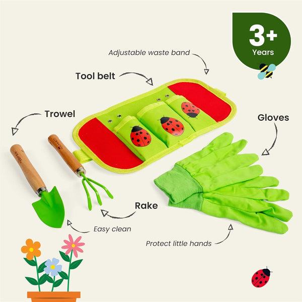 Bigjigs Toys Kids Gardening Set Belt - 4pc Garden Tools Set with Kids Gardening Gloves, Spade & Fork, Quality Outdoor Toys