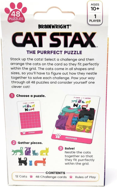 Brainwright Cat STAX The Purrfect Puzzle and Dog STAX The Pup-Packing Puzzle Gift Set (2 Puzzles)